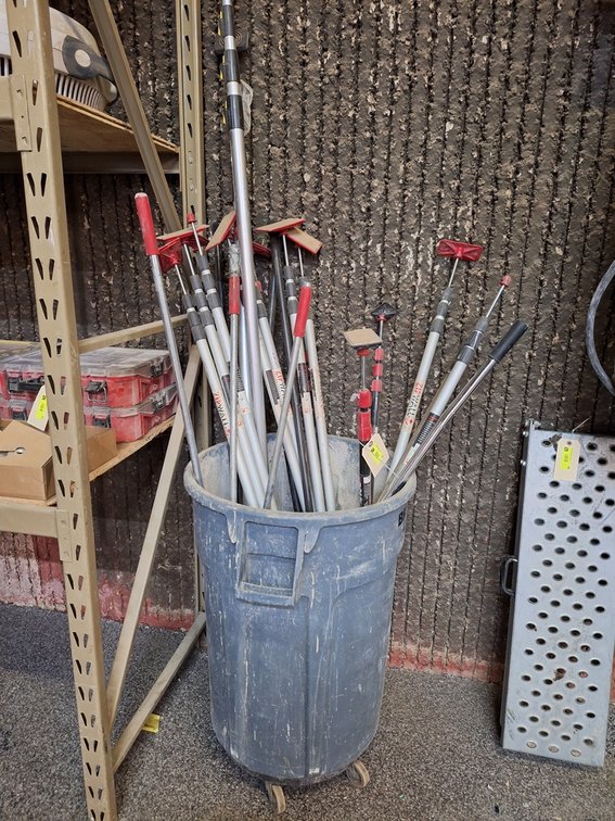 Assorted Zipwall Poles, More with Poly Can on Wheels