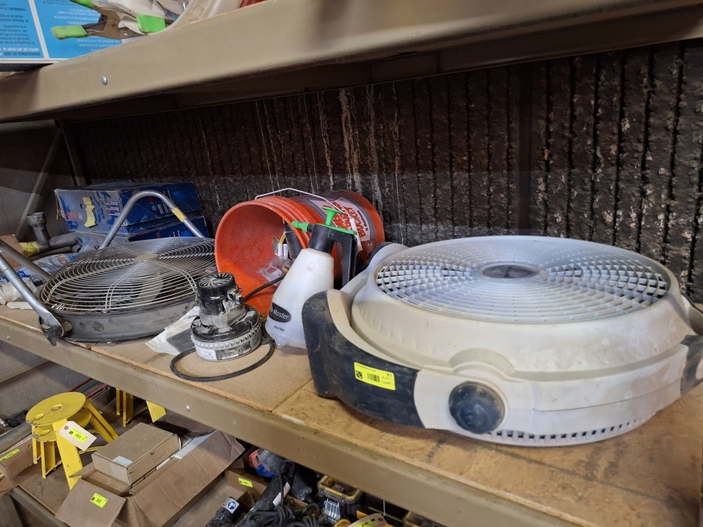 Assorted on Shelf, Fans, Leaf Blower, More