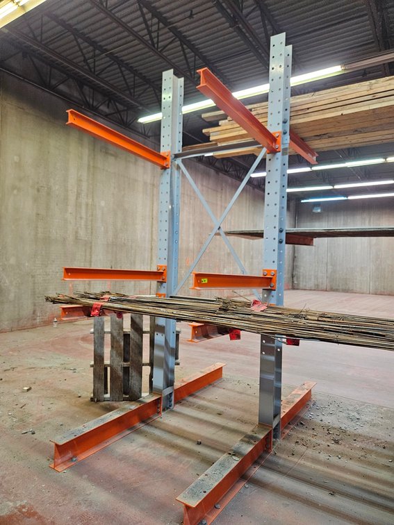 Cantilever Rack (2 Sided), 2 Upright Posts 12' Tall, 4 Base 4' Arms , 8 Upper 4' Arms, Will Be Disassembled