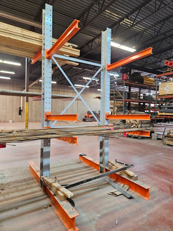 Cantilever Rack (2 Sided), 2 Upright Posts 12' Tall, 4 Base 4' Arms , 8 Upper 4' Arms, Will Be Disassembled