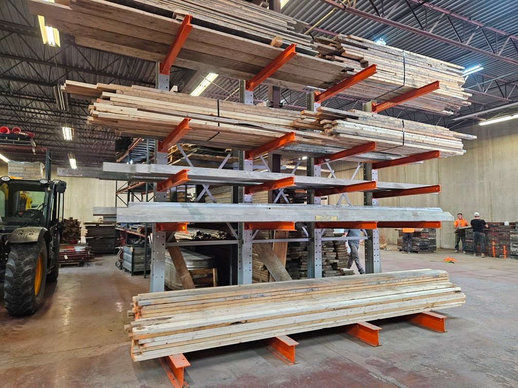 Cantilever Rack (1 Sided), 4 Upright Posts 12' Tall, 4 Base 4' Arms , 12 Upper 4' Arms, Will Be Disassembled