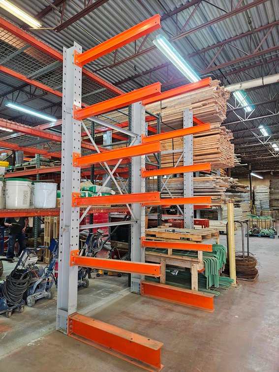 Cantilever Rack (1 Sided), 2 Upright Posts 12' Tall, 2 Base 4' Arms , 10 Upper 4' Arms, Will Be Disassembled