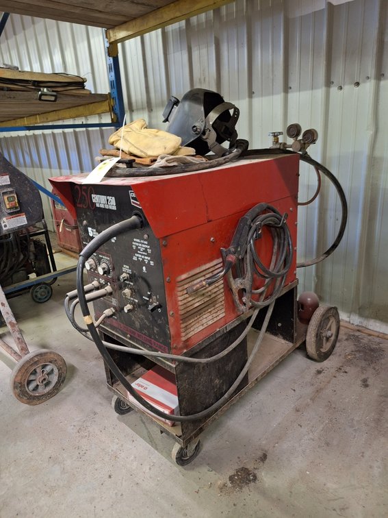 Century 250 Mig Wire Feed Welder on Wheels with Cable, Helmet, Gloves