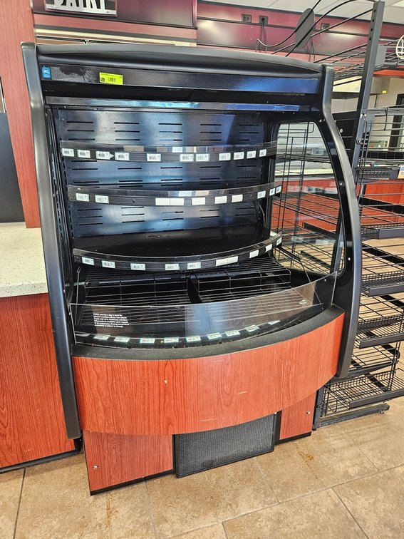 Borgen Systems Refrigerated Open Merchandising Display Case on Wheels, Model 6894, Serial 51384, 120V, 40"x36"x60"