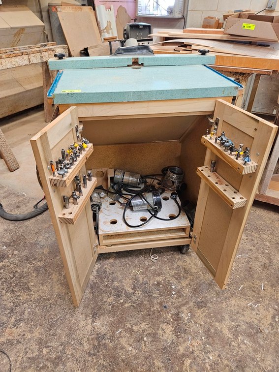 Wood Router Table on Wheels with Routers and Router Bits