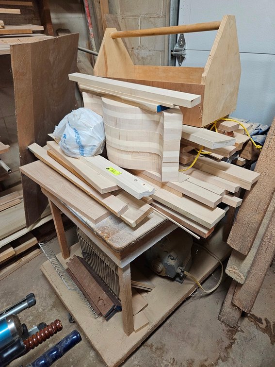 Wood Shop Cart with Assorted Contents
