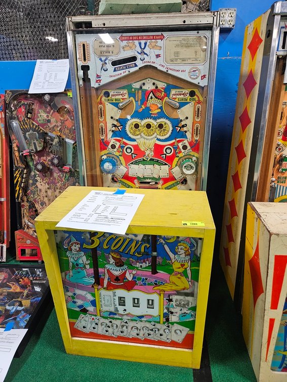 Williams 3 Coin Pinball Machine, No Legs, Box of Extra Parts