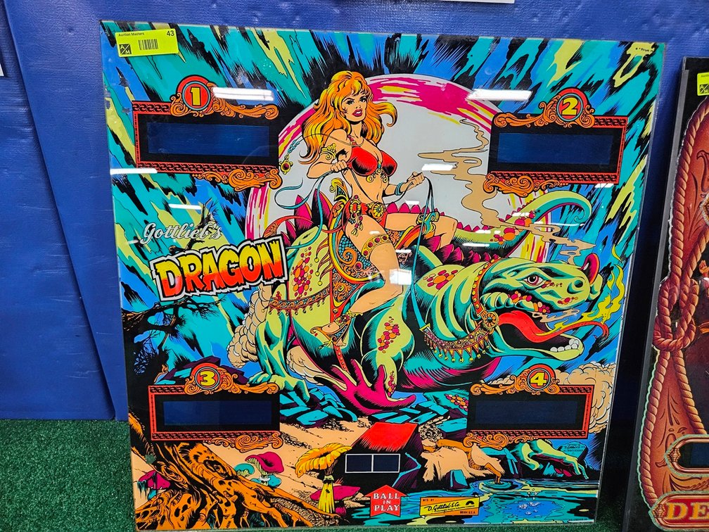 Gottlieb Dragon Pinball Back Glass, 26"x26"
