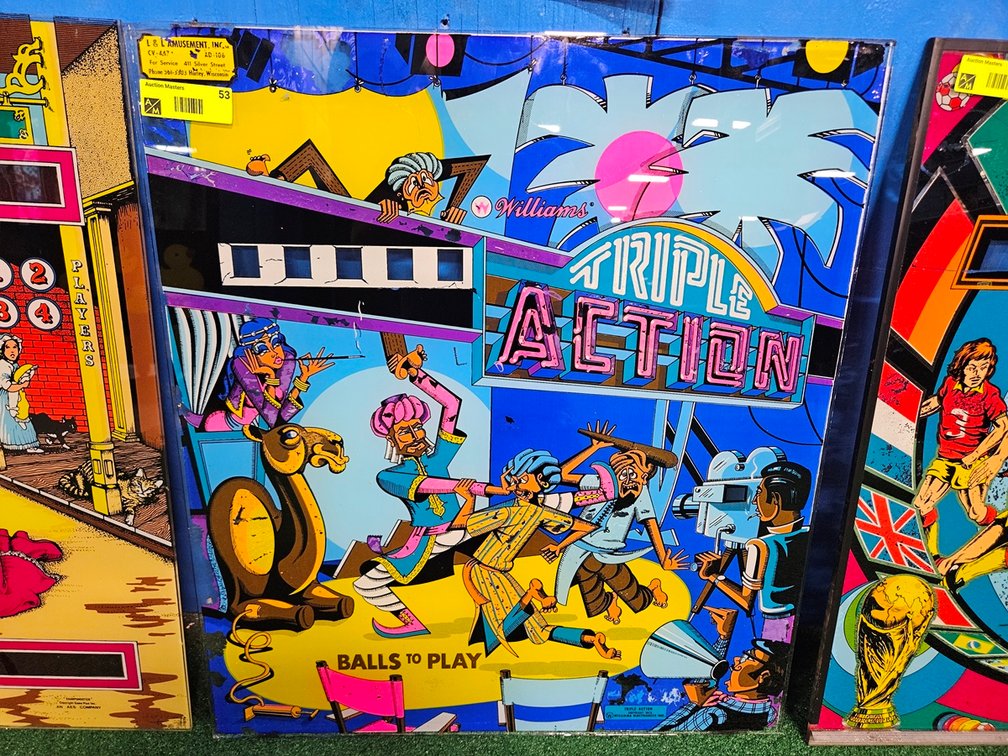 Williams Triple Action Pinball Back Glass, 22.5"x26"