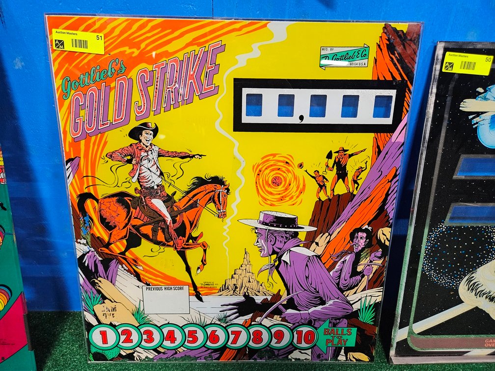 Gottlieb Gold Strike Pinball Back Glass, 20"x22"