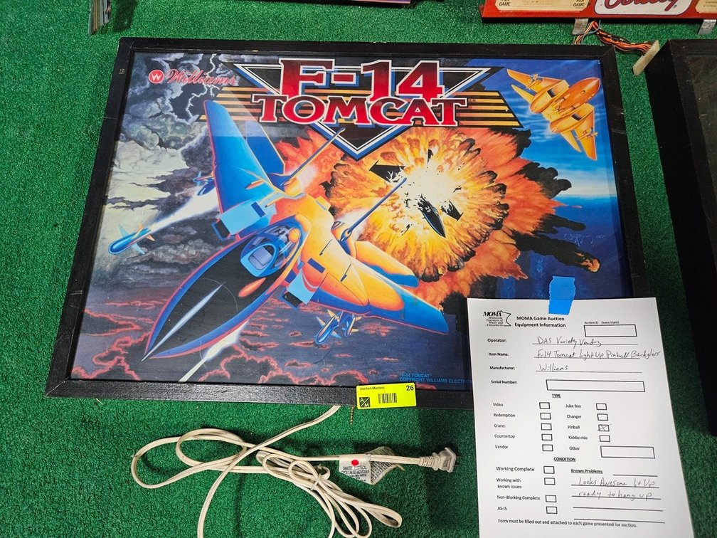 Williams F-14 Tomcat Light Up Pinball Back Glass