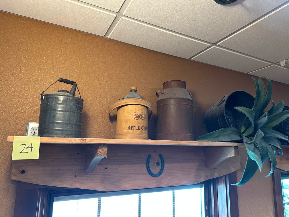 Oil can + Apple cider + milk can + plant