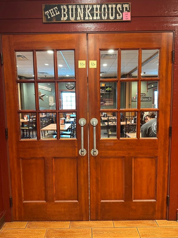Two Interior Wood doors with glass panes & handles on one side