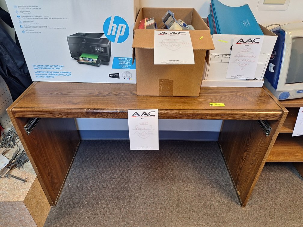 Wood Desk/Shelf, Assorted Office Supplies