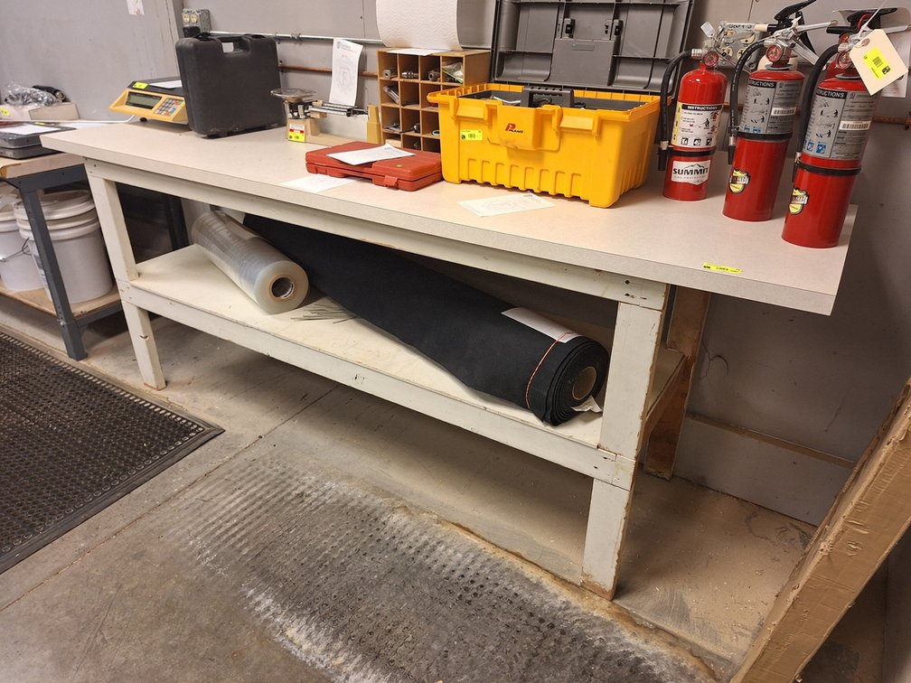 Work Bench 98"x27"x39" with Contents of Bottom Shelf
