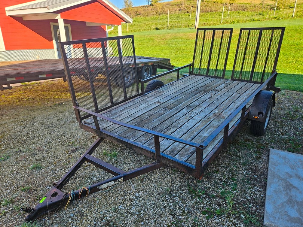 Utility Single Axle Trailer, Not Licensed, Bill of Sale Provided, 12'x7' Bed, Rear and Side Ramps, 12" Sides, 2" Ball Hitch