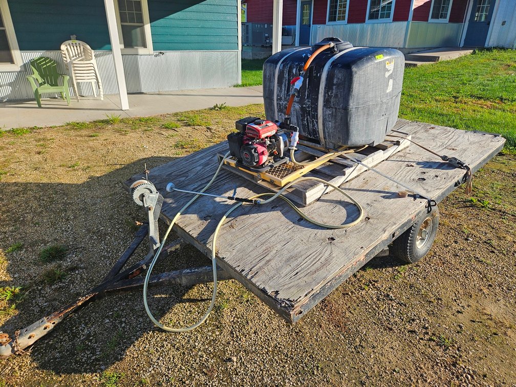 Predator 79cc Gas Water Pump, 100 Gallon Tank with Hose and Sprayer on 8'x80" Trailer, 2" Ball Hitch