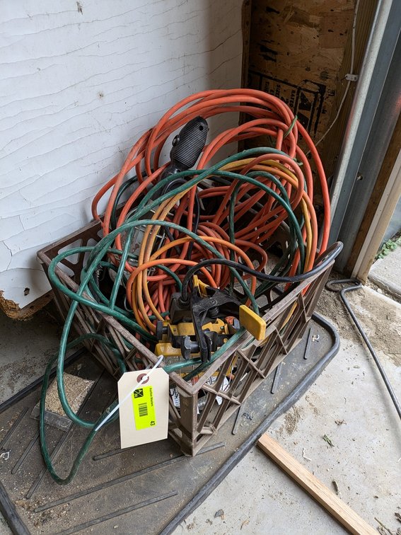 Crate of Extension Cords, Lights, More