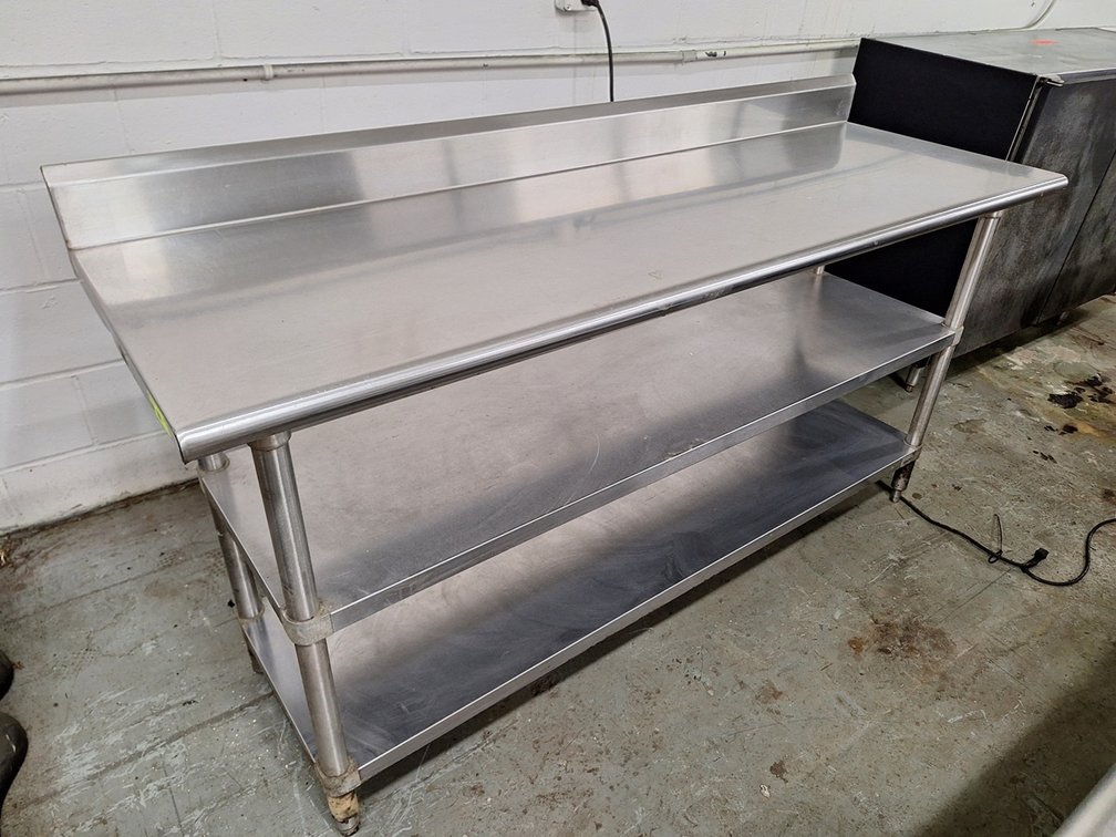 SS Table with 2 Undershelves and Backsplash, 72"x24"x36"