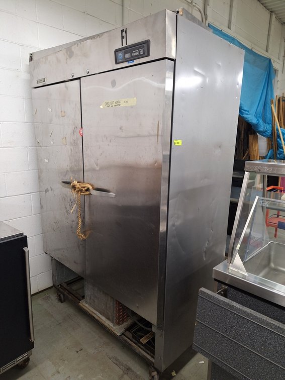 Beverage Air 2 Door Freezer on Wheels, Needs New Compressor, 54"x31"x82"