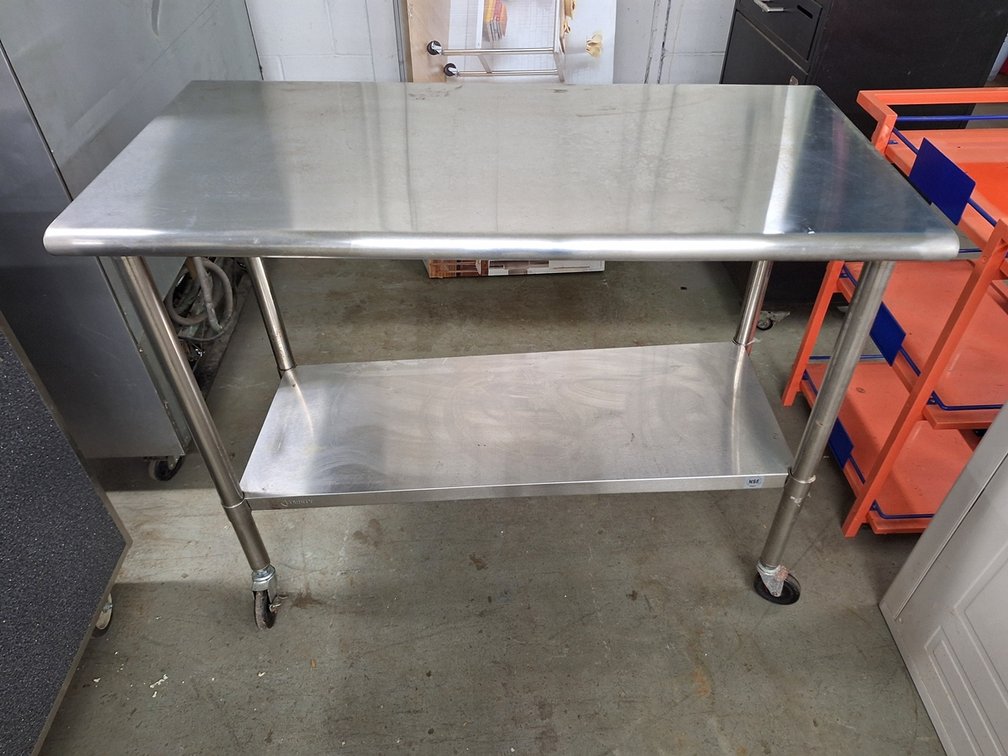 Trinity SS Table with Undershelf on Wheels, 48"x24"x39"