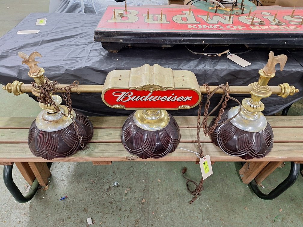 Vintage Budweiser 3-Lamp Pool Table Light, 48"x16"