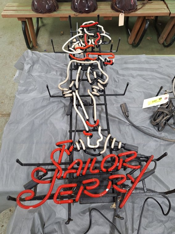 Sailor Jerry Neon Sign, 20"x39", Needs repair
