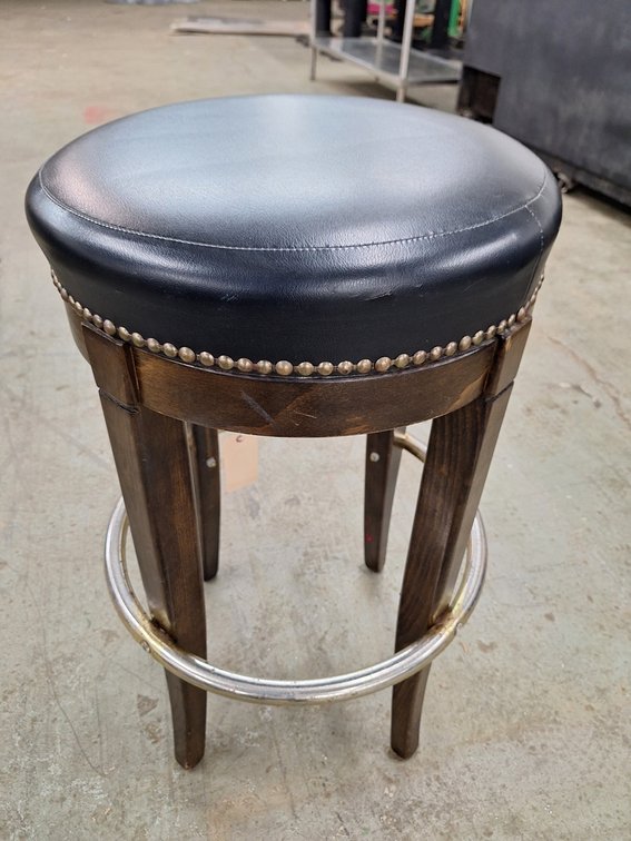 12 Bar Stools; Wood Leg, Metal Footrest, Padded Vinyl Seat, 30" Seat Height