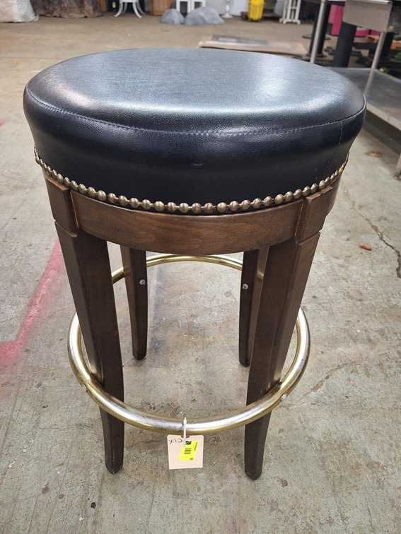 12 Bar Stools; Wood Leg, Metal Footrest, Padded Vinyl Seat, 30" Seat Height