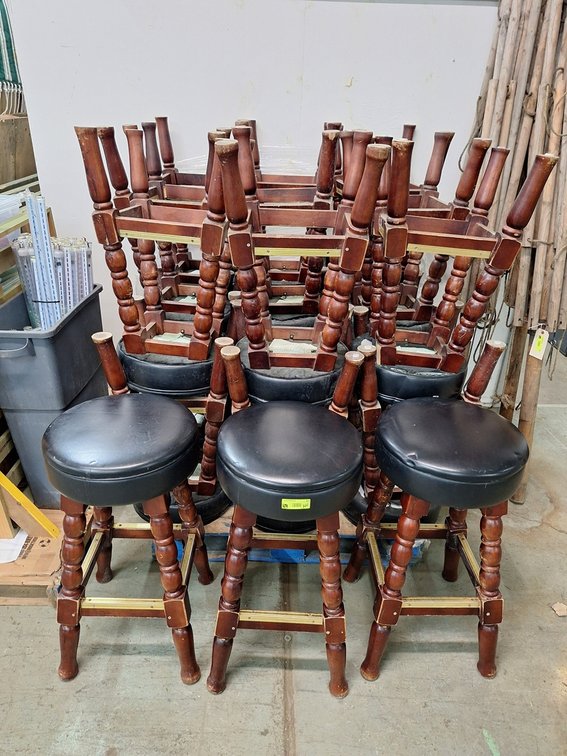 21 Wood Padded Stools, 30" Seat Height