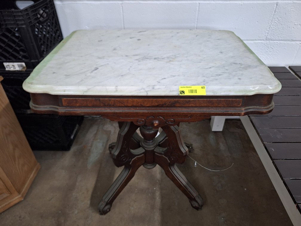 Marble Top Wood Side Table, 29"x20"x30"