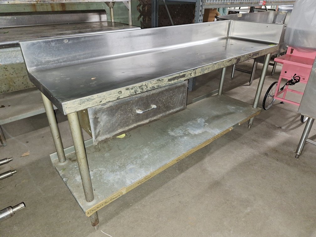 SS Table with Undershelf and Backsplash, 72"x20"x32"