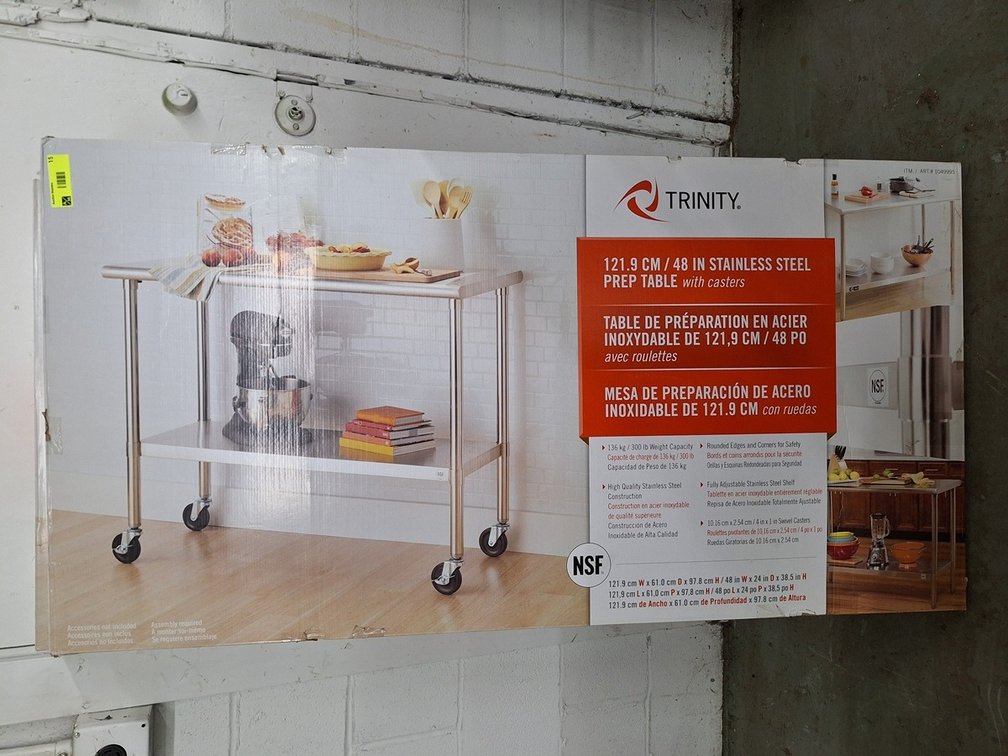 Trinity SS Table with Undershelf on Wheels, 48"x24"x39", New In Box