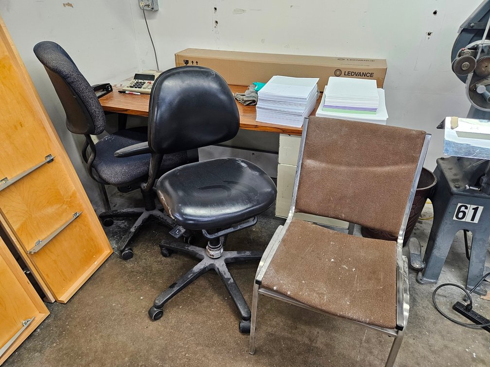 Wood/Metal Desk, 3 Assorted Chairs