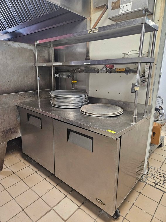 True Undercounter Refrigerator on Wheels, Model TWT-60, 60"x30"x36", SS 2 Tier Overshelf