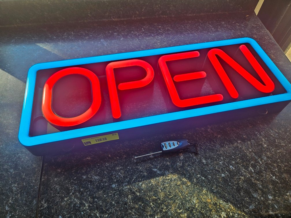 Lighted Open Sign with Remote, 22"x8"