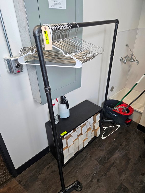 2 Assorted Clothing Racks, 1 on Wheels