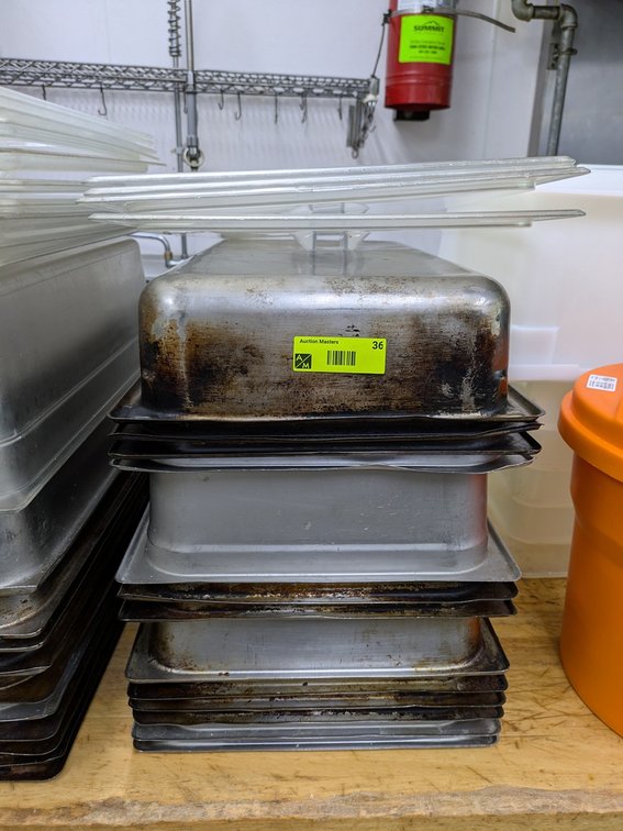 13 SS Full Pans, 2 Plastic Lids