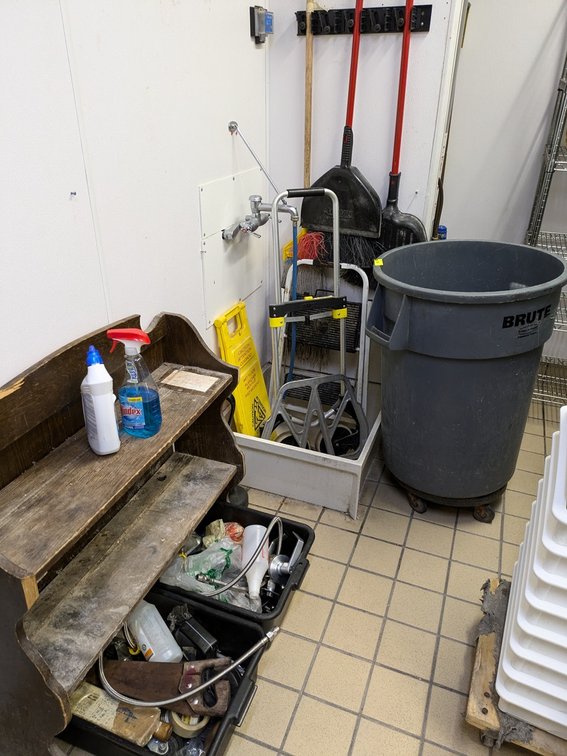 Assorted, Brooms, Step Ladder, Trash Can, More