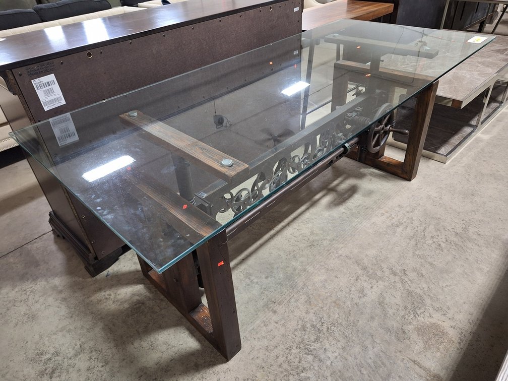 Glass/Metal Dining Table, 79"x35.5"x31"