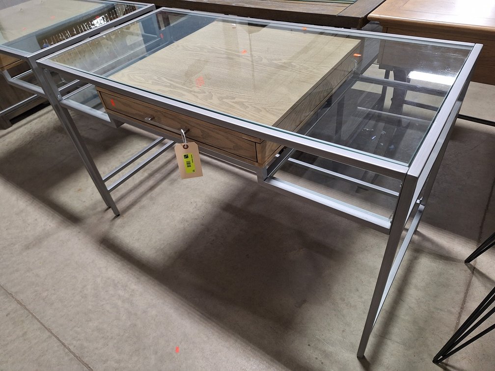 Metal/Glass 1 Drawer Desk, 48"x24"x30.5"