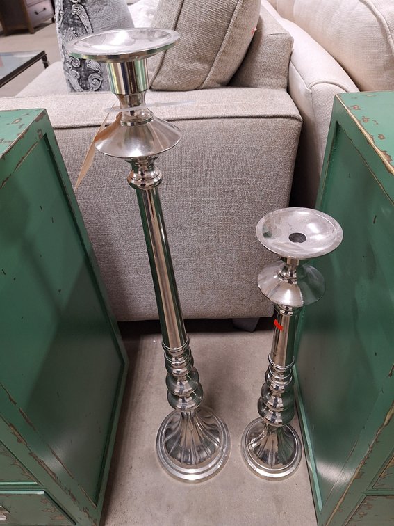 2 Aluminum Candle Holders, 27" and 35"