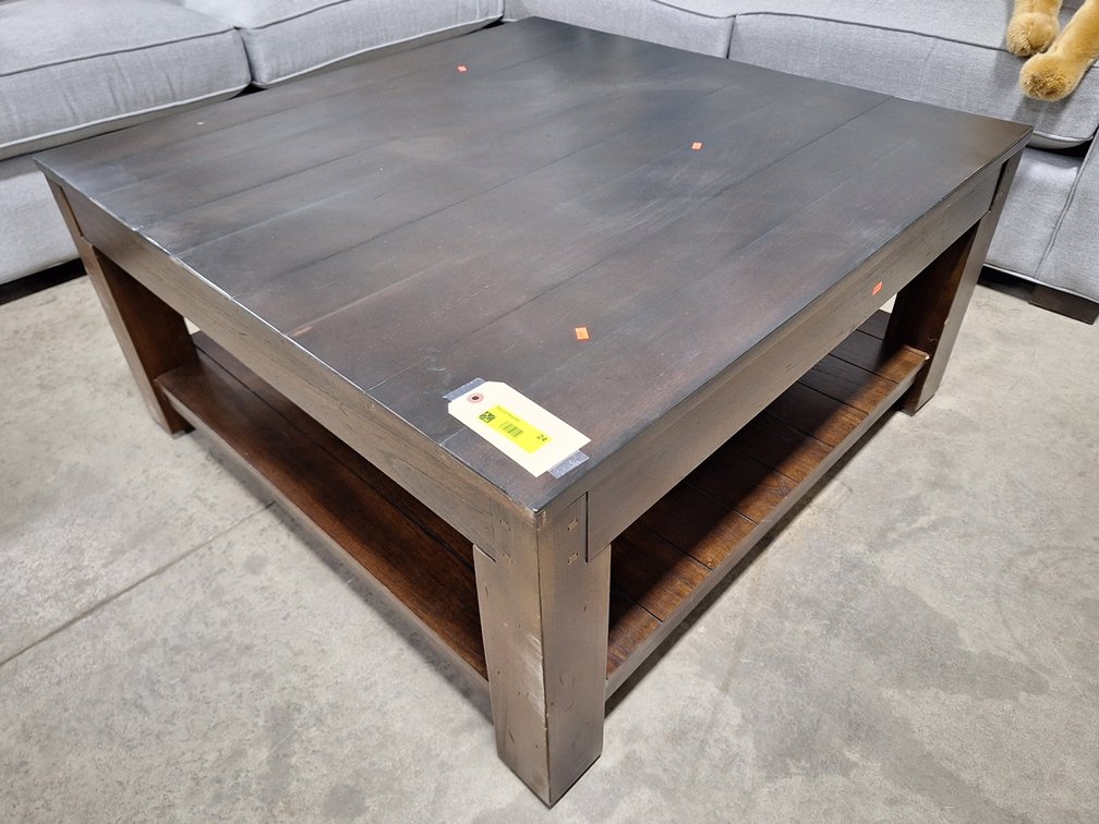 Wood 2 Tier Coffee Table on Wheels, 40"x40"x20"