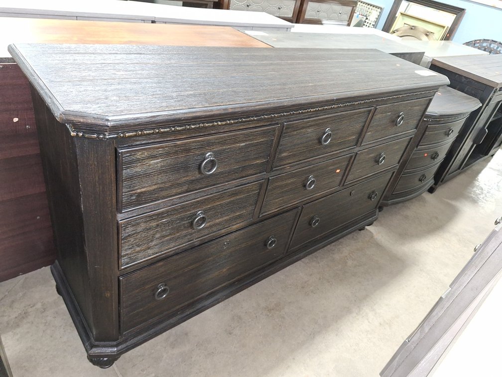 Wood 8 Drawer Dresser 66"x18"x38" with 3 Drawer Night Stand 30"x18"x30"
