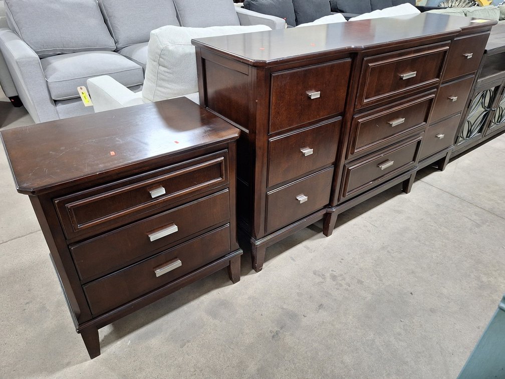 Wood 9 Drawer Dresser 67.5"x19"x38" with 3 Drawer Night Stand 27"x18"x29"