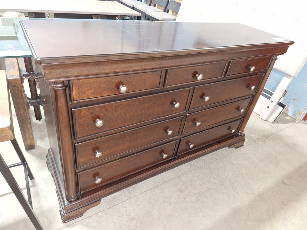 Wood 9 Drawer Dresser, 65"x20"x39"