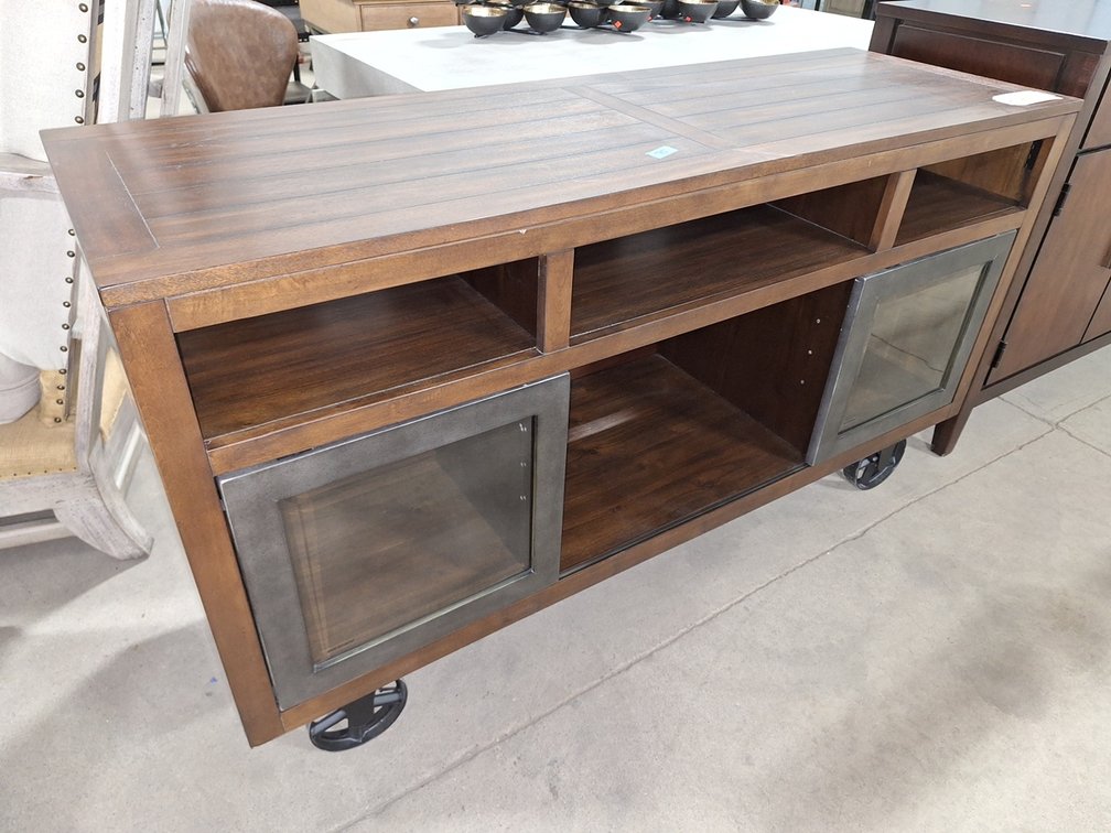 Wood TV Console on Wheels, 60"x20"x33"
