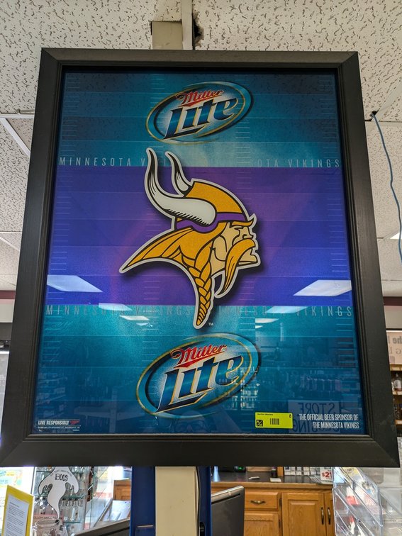 MN Vikings/Miller Lite Framed Sign, 28"x34"