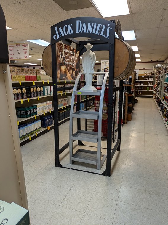 Jack Daniels Retail Display 50"x39"x84", Shelf, Styrofoam Statue