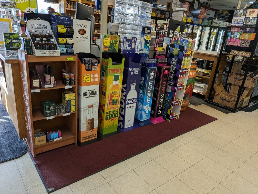 Leinenkugel's Wood Display Shelf 19"x12"x42", Assorted Branded Mini Bottle Displays
